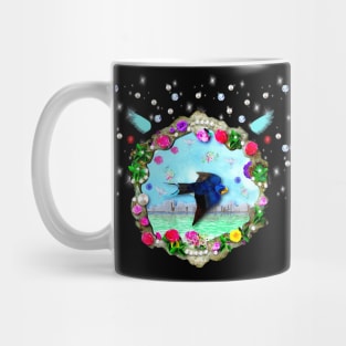 Blue Bird and Victorian Styled Frame Mug